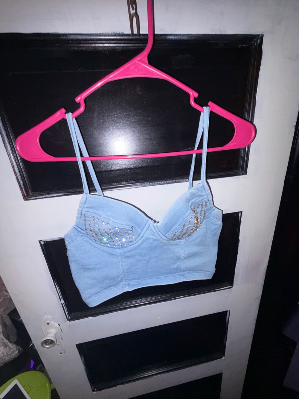 Haute Monde Sky Blue Rhinestone Bustier Crop Top
